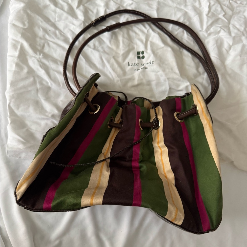 Kate Spade Green and Brown Shoulder Bag with Striking Stripes